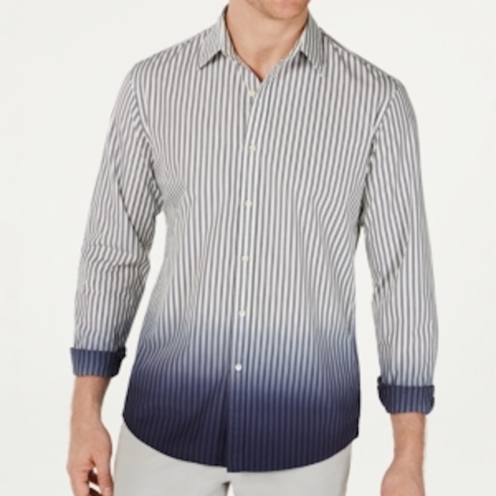NWT Michael Kors Men's Shirt L Blue White Stripe Long Sleeve Ombre Slim Fit $485